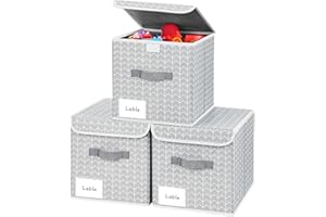 Homsorout 3 Stück Aufbewahrungsboxen, Faltbare Aufbewahrungskiste mit Deckel Stoff aufbewahrungskorbwürfel mit Griffen zum Organisieren von Kleiderschrank, Regal, Spielzeug, Kleidung, Bücher