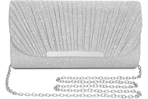 UBAYMAX Evening Clutch Purse Bags for Women Ladies Bride Wedding Prom Party, Silver Clutch Evening Bag, Sparkly Clutch Purse Glitter Handbag Purse with Removable Chain for Formal Dress