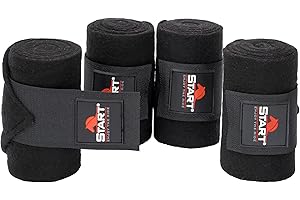 START ENJOY THE RIDE Start - Set di 4 fasce elastiche per cavallo, con chiusura in velcro e custodia, per cavalli, bende in pile (100 cm, nero)