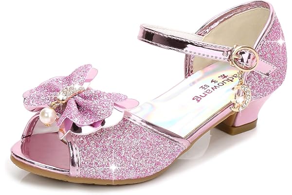 Eleasica Fille Haute Qualité Chaussures de Princesse Elsa Cendrillon Paillettes Sandales Argenté Bleu Doux Halloween Noël Anniversaire Ballerine à Talon Déguisement Size 26-38 17.5-23.5cm Cosplay