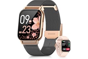 SWGOTA Smartwatch Damen mit Telefonfunktion, 1.85" HD Armbanduhr Herzfrequenz Schlafmonitor Menstruationszyklus SpO2 Fitness Tracker IP68 Wasserdicht Schrittzähler für iOS Android Schwarz Gold