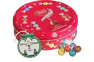 TOPLINE Assorted Lindt Chocolates Gift Tin - Irresistible Smooth Selection of Milk, White & Dark Chocolate Truffles Tin 450g with Christmas Tree Decoration. Christmas Gifts for Women or Secret Santa Gifts