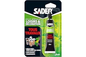 Sader - Colle Tous Travaux - Loisirs et Décoration - Tous Supports - Idéale pour Papier, Carton, Bois et Feutrine - Transparente Après Séchage - Sans Solvant - 1 Tube 30 ml
