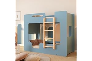 smartwood Letto a Castello 100x200 - Letto Castello Bambini Colore Blu in Legno con Sponde di Sicurezza e Rete a Doghe - Supporta Fino a 230 kg - per Bambini e Bambine - MIMI B
