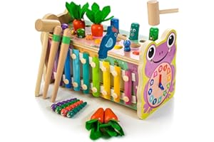 AMTREEN Drewniana zabawka Montessori na 1 rok uderzania kreta, zabawka, młotek marchew, żniwa, zabawa, nauka, zabawka rozwojowa, prezent dla małych dzieci, różowa (różowa)