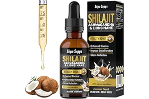 SUPA-SUPPS Shilajit, Ashwagandha, Lions Mane Liquid Drops - 60ml Coconut Flavour - Testosterone Booster for Energy, Focus & Vitality - Ashwagandha & Lions Mane Supplement for Men - Natural Shilajit Complex
