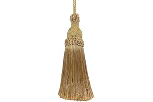 DÉCOPRO 5 1/2" (14cm) Key Tassel, 4" (10cm) Loop with Criss Cross Design (Style# KTIC) Rustic Gold Multicolor #4975 (Light Gold, Beige Gold, Yellow Gold) Sold Individually