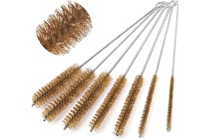 PRETWAD 7 spazzole per la pulizia dei tubi in ottone, spazzola cilindrica in ottone, spazzola per fori puliti, per la pulizia delle provette, spazzola per cannuccia, piccoli spazi, 6 mm/8 mm/10 mm/12 mm/15