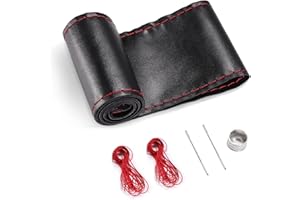 SEG Direct Housse de Volant en Cuir Véritable, Coudre sur Wrappour, Volants Ronds et de Type D de 37 à 39 cm, Noir avec Ligne Rouge