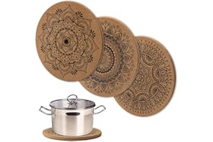 ZMDMAH 2 salvamanteles de corcho con bonitos patrones, 19 cm de diámetro, posavasos de corcho, redondos, resistentes al calor, para ollas, vasos, cuencos y jarrones