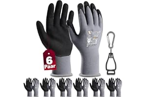 NOPABEN 6 Paar Arbeitshandschuhe mit grip herren, mit Rutschfeste Nitril-Beschichtung Mechaniker Handschuhe, Montagehandschuhe mit optimaler Griffigkeit & feinem Tastgefühl, gartenhandschuhe damen, Größe 9/L