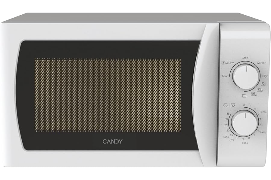 Candy Idea CMG20SMW Microwave Oven with Grill, 20 Litres, 700 W, 5 Power Levels, Defrost Program, Timer and End-Cooking Signal, Freestanding, 44 x 35.8 x 26 cm, White
