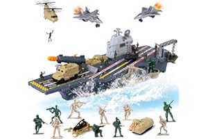 BODERAM Modello di vettore aereo Giocattolo Aerei da guerra Navi da guerra Veicoli militari Battleship Play Set, Esercito Uomini Figure Giocattoli Militari Nave Navale con nave da battaglia Tank Fighter Jets