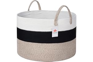 AUNHUIT Extra Large Woven Cotton Rope Basket 55X35CM, Storage Basket Kid&Baby Clothes Hamper Laundry Bin Nursery w/Handles for Toys Towels Pillows, Decor Blanket Basket Living Room
