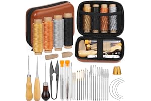 DEUDY 39 Pièces Kit de Couture du Cuir, Kit de Réparation de Rembourrage, Outils en Cuir avec Fil Ciré, Poinçon de Couture, Aiguilles à Coudre En Cuir, Kit D'outils de Couture en Cuir pour débutants