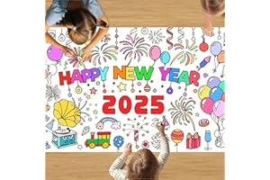 POPOYU Ausmaltischdecke Silvester,Tischdecke zum Ausmalen Kinder,Silvester Poster zum Ausmalen Kinder,Groß Happy New Year Ausmalen Poster,Riese Papier Silvester Bemalbare Tischdecke für Silvesterdeko