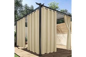 HolidayIdeas Outdoor Curtains for Patio Waterproof, 2 Panels - 84 x 84 Inch - Privacy Protection & Light Filtering Curtains Grommet Outside Curtains for Porch, Gazebo, Pergola, Backyard (Cream)