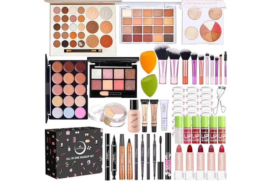 All in One Makeup Kit, Makeup Kit for Women Full Kit, Make Up Gift Set for Women, Makeup Essential Bundle Includes Foundation Eyeshadow Palette Concealer Lipstick Eyeliner Mascara Cosmetic Brush Set