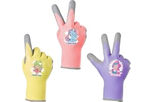 COOLJOB 3 paia di guanti da lavoro per bambini dai 3 ai 5 anni, con rivestimento in lattice antiscivolo per bambini, colore arancione e verde e giallo, taglia S
