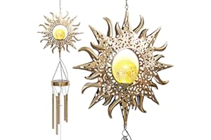 GREENFIELDS Sun Moon Solar Wind Chime Light - Outdoor LED Garden Night Windbell Waterproof Chime Ambience Light Lamp - Lamp for Patio Deck Lawns Yard Patio Deck Garden (Sun)