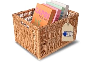 Creative Home Cesto Vimini 40x30x24 +/-2cm | Cestino Portaoggetti in Vimini Naturale con Maniglie | Cestini Salvaspazio, Rettangolare, Intrecciato a Mano | per Documenti Giocattoli, Contenitori Bagno