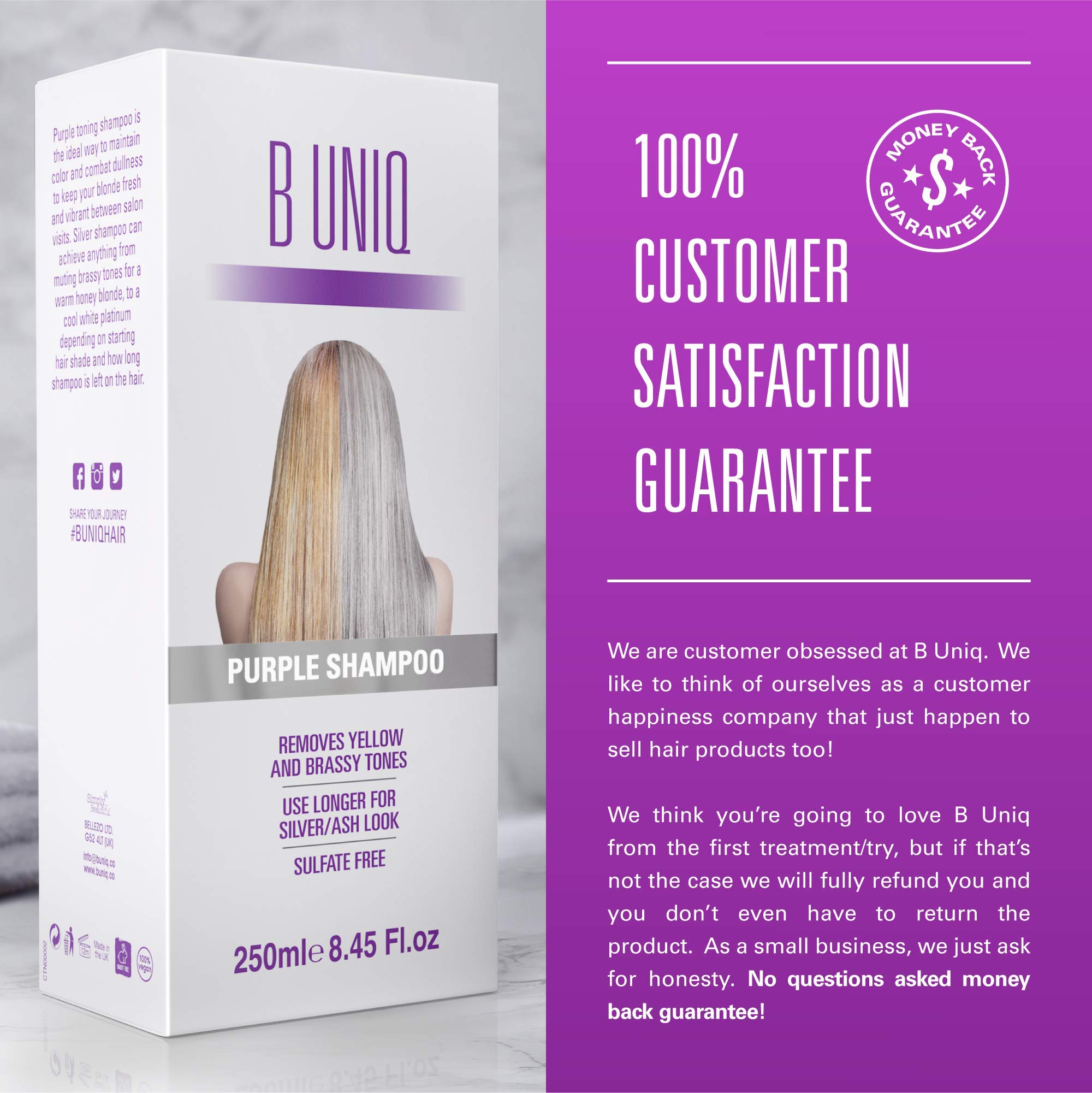 Lila Silber Shampoo Anti Gelbstich Purple Shampoo Fur Blonde Blondierte Gestrahnte Und Graue Haar No Yellow Von Fur Silber Aschblond Tonung Ohne Sulfat Paraben Bold Uniq By B Uniq