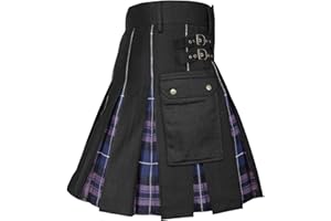 ZDSUHYIW Herren Schottischer Kilt Mode Schottenrock Taschenröcke Individualität Klassischer Party Schottenrock Mittelalter Traditioneller Faltenrock mit Kette