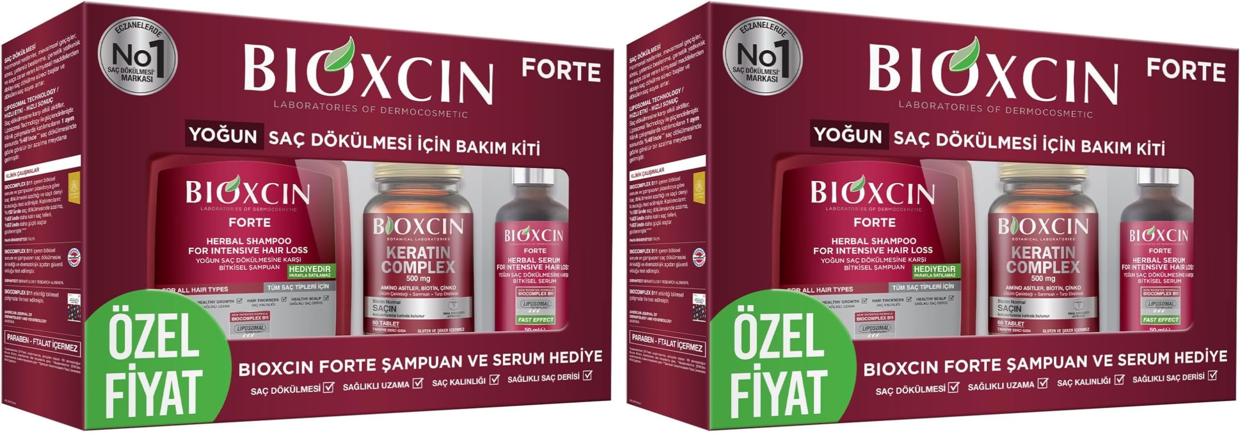 Bioxcin Forte Yoğun Bakım Kiti – Saç Dökülmesine Karşı Şampuan, Serum & Tablet Seti; Yoğun Saç Bakımı, Bitkisel İçerik – 3’lü Paket (2 paketi)