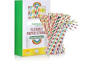 Coreint® Paper Straws,100 Pcs Paper Drinking Straws for Wedding Party Restaurant Juice, Coffee Cold Drinks, Dessert and DIY Decoration Colorful Bendy Straws-Disposable Straws