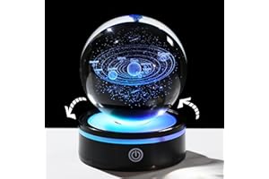 Arikyrist 8cm/3.15in. Crystal 3D Solar System Ball with Rotatable Light Base Astronomy Gifts for Men Kids, Glass Sun System Planet Model Globe for Son Universe Science Ornaments Celestial Decor