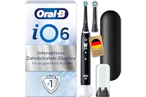‎ORAL-B Oral-B iO Series 6 Elektrische Zahnbürste/Electric Toothbrush, 2 Aufsteckbürsten, 5 Putzmodi für Zahnpflege, Display & Reiseetui, Valentinstagsgeschenk für Ihn/Sie, Designed by Braun, black lava