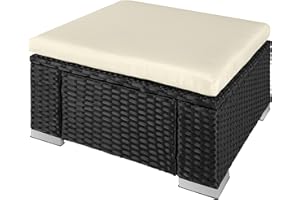 tectake® Garden Stool & Ottoman, Footstool made of Weatherproof Polyrattan & Steel Frame. Compact, Water and Dirt-Resistant. XL Thick Cushion with Water-Resistant Cover. Easy Outdoor Furniture - Black