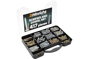 Hinrichs Zestaw 417-częściowy zestaw śrub – walizka do przechowywania z zestawem kołków rozporowych w 4 rozmiarach, łącznie 204 sztuki + zestaw śrub w 9 rozmiarach, łącznie 213 sztuk – kołki rozporowe