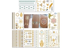 SOVEREIGN-GEAR Tatuaggi Di Trasferimento Temporaneo Metallico Per Donne Adolescenti Ragazze - 8 Fogli Tatuaggio Temporaneo Di Oro Argento Scintillante Disegni Di Gioielli Tatuaggi 100+ Tatuaggio Impermeabile