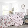 Cozy Line Home Fashions Floral Peony Quilt Bedding Set, Shabby Chic Pink Ivory Flower Printed 100% Cotton Reversible Coverlet Bedspread Romantic Gifts for Women Girl (Pink, King - 3 Piece)