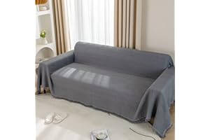 LHGOGO Narzuta na sofę, duża, 3-osobowa, gofrowa, na sofy, duża narzuta na sofę, 3-osobowa, dwustronna, bawełniana, 180 x 300 cm, szara