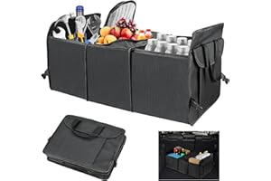 wiksite Car Boot Bag - Car Boot Organiser Foldable, Car Boot Tidy Storage Box, Waterproof, and Durable, 4 Pocket + 1 Insulated Storage Space, Car Boot Storage Organiser Car/SUV/Truck (Black) (Q052)