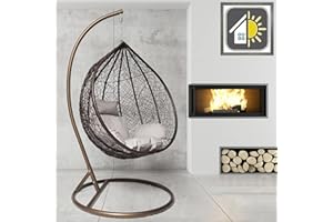 GOODS EMPORIUM Premium Hanging Egg Chair Outdoor Garden Swing Chair Hammock Chair with Cushions - FREE COVER INCLUDED (Medium, Brown - Brown - Grey)