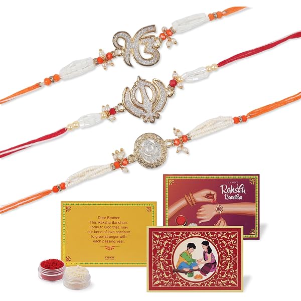 Traditional Indian Rakhi For Brother Gift Set - Set Of 2 Beautiful Designer Rakhis With Greeting Card - View #8