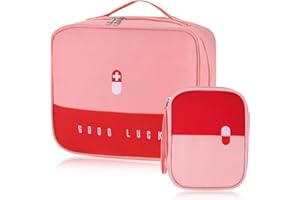 FENTAR Pusta torba pierwszej pomocy, wodoodporna torba medyczna, 2 rozmiary podróżna torba na leki, wbudowana przegródka, przenośna torba na leki na podróż, kemping, do domu, wędrówek, 2 szt, różowy