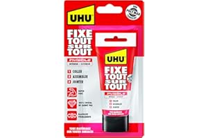 UHU Fixe tout sur tout invisible- Colle de fixation transparente pour coller, assembler et jointer, technologie SMP polymer, sans solvants, transparente, tube 75g