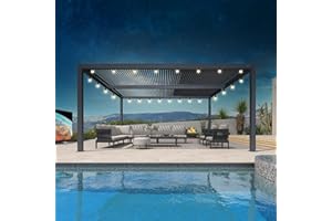 PURPLE LEAF Pergola Bioclimatique avec Guirlande Lumineuse Exterieure 4,8 x 3 m Pergola Aluminium Lames Orientables Superficie 14,4 m² Tonnelle de Jardin Exterieur Terrasse Exterieur, Gris