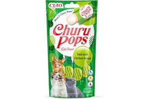 INABA Churu Pops Snack per Gatti in Stick di Gelatina al Tonno e Pollo - 1 Pack (4 Stick x 15gr) - Cibo per Gatti Sano e Gustoso, Texture Morbida, Snack Gatto Senza Conservanti o Coloranti Artificiali