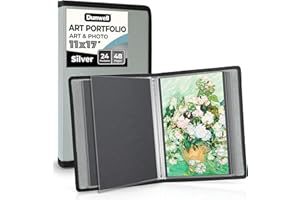 Dunwell Art Portfolio 28 x 43 cm Folder - (Silver), Large Portfolio Folder for Artwork, Art Folder has 24 Pockets, Fits 28 x 43 cm Watercolour Paints, Presentation Book with Transparent Sleeves