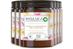 Botanica by Air Wick - Vela Aromática Perfumada (Ambientador Esencia Para Casa Con Aroma A Vainilla Y Magnolia Del Himalaya) - Pack De 6, Naturaleza, 205 g (Paquete de 6)