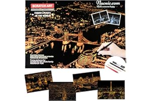 Nacnic Arkusze do zdrapywania. DIY sztuka i rzemiosło dla dorosłych i dzieci, papier do zdrapywania z kolorowymi tłami do rysowania. Paryż, Londyn, Las Vegas i Nowy Jork. 40,5 x 28,5 cm, zestaw 4