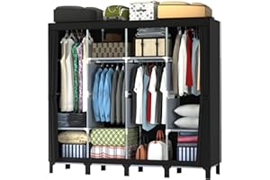 LOEFME Canvas Wardrobe, 165 * 45 * 175 cm Portable Wardrobes for Bedroom, Four-column Spacious Foldable Wardrobe, Easy Assembly Cloth Wardrobe, New Base Design Fabric Wardrobes, Black