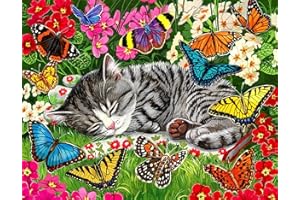 QENSPE Diamond Painting Kit Completo, Diamond Painting Pittura Diamante Painting Diamond 5D Diamant Painting Kit Diamond Painting Quadri Diamond Painting Fai da Te Diamond Painting Gatto Fiori 30x40cm