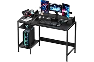 DOSDIOS Gaming Computer Desk, 120x50cm Home Office Desk with Storage Shelf, Writing Table with Monitor Stand