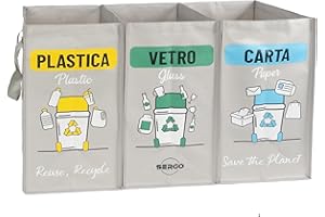 SERGO Borse Raccolta Differenziata - Contenitori Differenziata Interno e Esterno per Plastica, Carta e Vetro - Pattumiera differenziata 3 scomparti